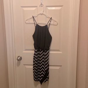 Small chevron pattern black and white semi formal dress